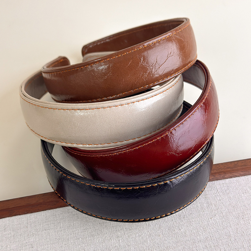Leatherwork Pony - Leather Headbands Simple Solid Color Korean