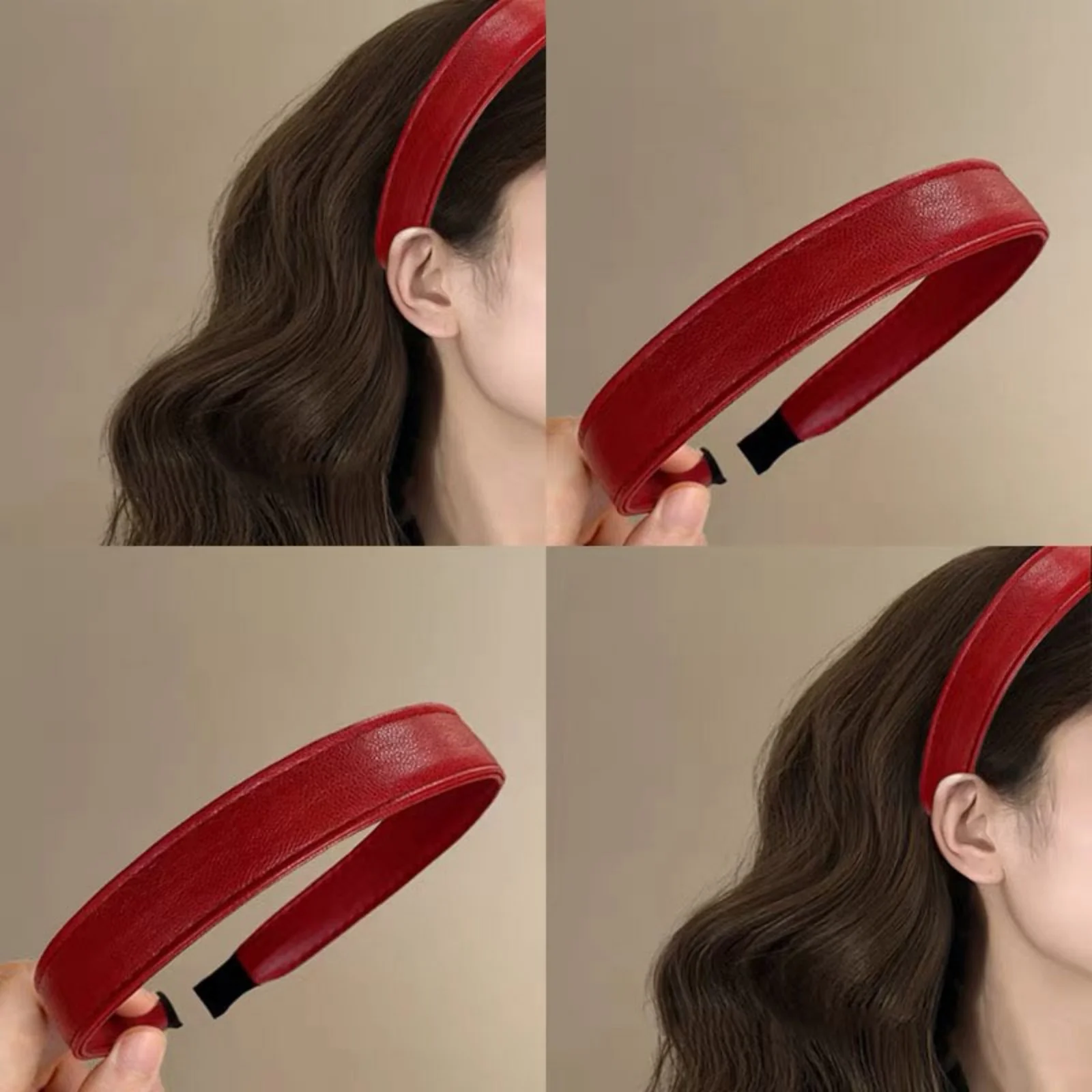 Leatherwork Pony - 1Pc Retro Wine Red Leather Headband