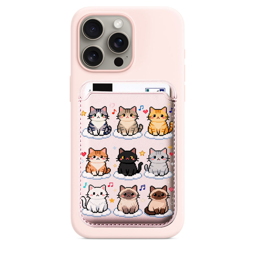 Leatherwork Drawing - Cute Mosaic Cat Pattern Card Holder