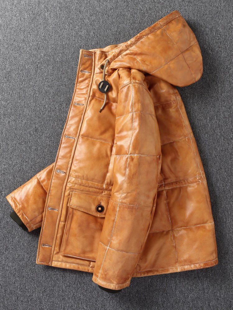 Winter Mens Sheepskin Genuine  - огляд і ціна Leather Work Jacket With Hood