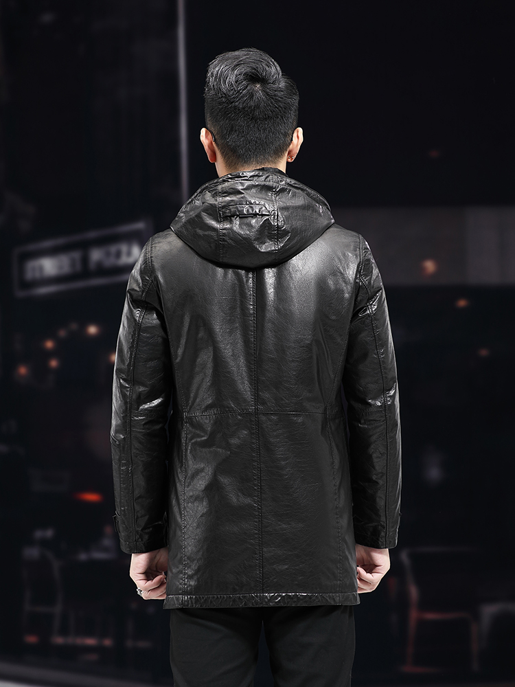 Men Winter Warm Mid Long Oil W - огляд і ціна Leather Work Jacket With Hood