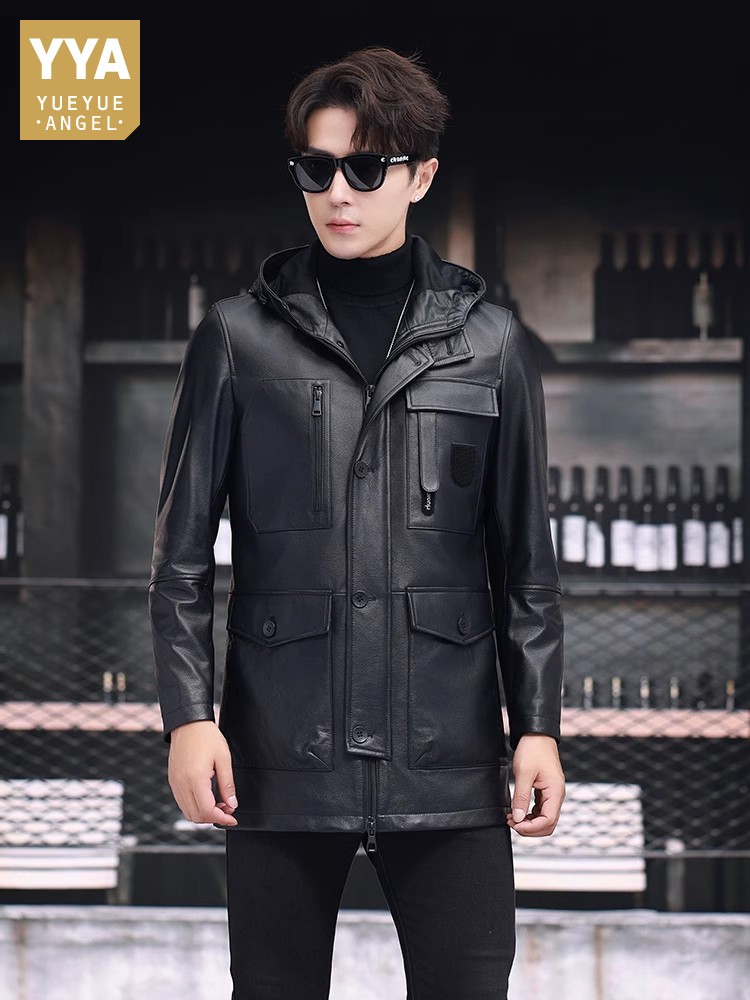 Winter Business Men Work Mid L - огляд і ціна Leather Work Jacket With Hood