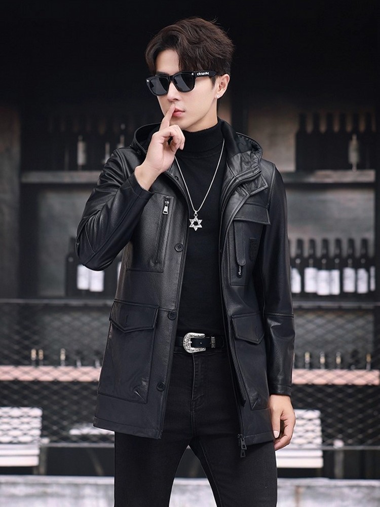 Winter Business Men Work Mid L - огляд і ціна Leather Work Jacket With Hood