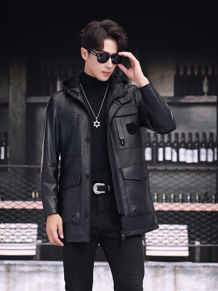 Winter Business Men Work Mid L - огляд і ціна Leather Work Jacket With Hood