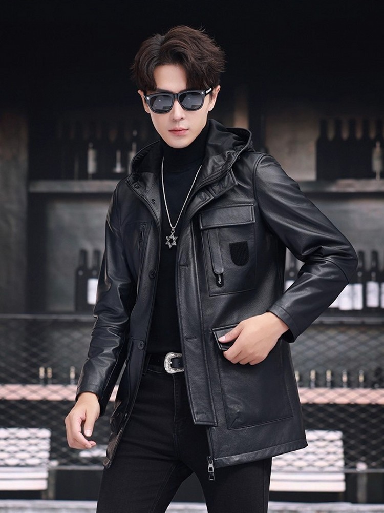 Winter Business Men Work Mid L - огляд і ціна Leather Work Jacket With Hood