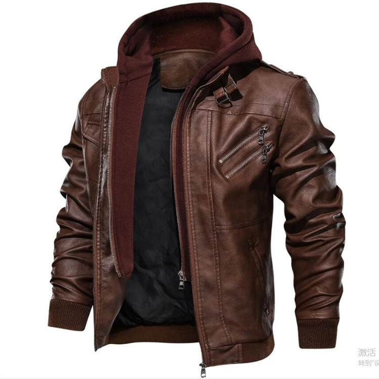 Men Hooded Coats Pu Jackets Zi - огляд і ціна Leather Work Jacket With Hood