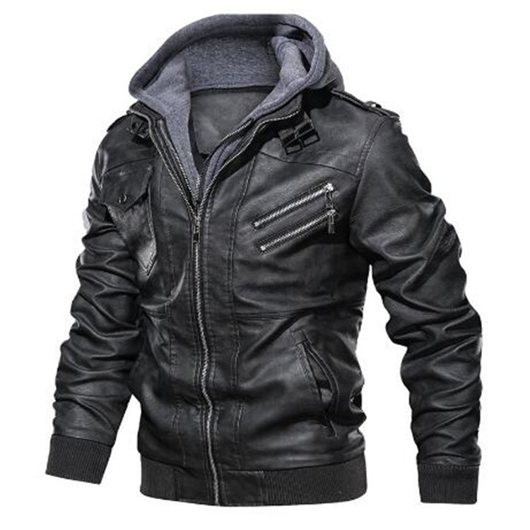 Men Hooded Coats Pu Jackets Zi - огляд і ціна Leather Work Jacket With Hood