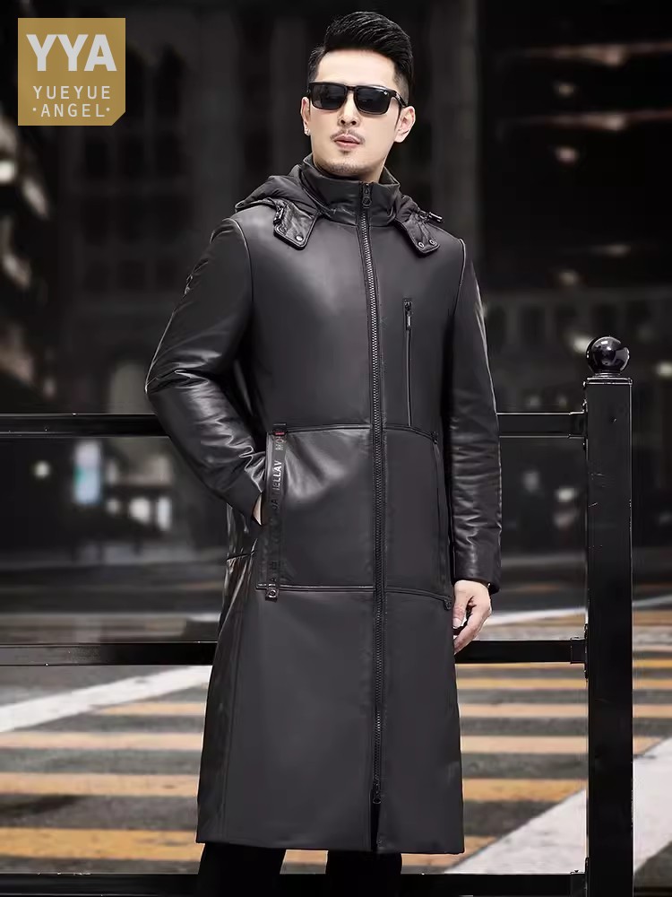 Winter Thick Warm Long Goose D - огляд і ціна Leather Work Jacket With Hood