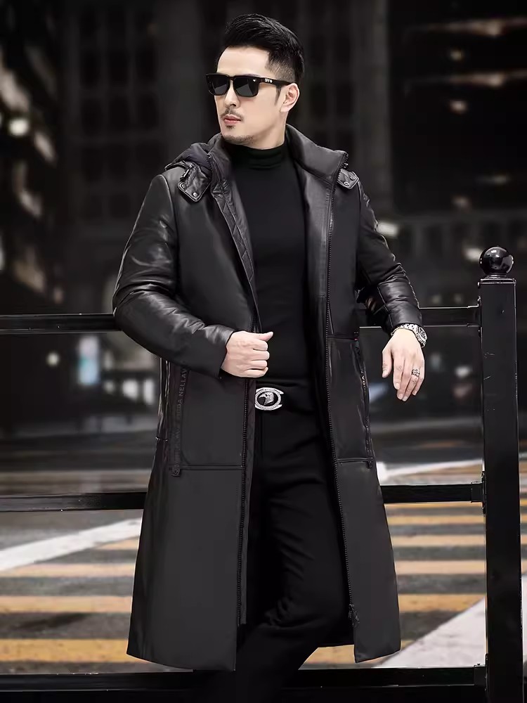 Winter Thick Warm Long Goose D - огляд і ціна Leather Work Jacket With Hood