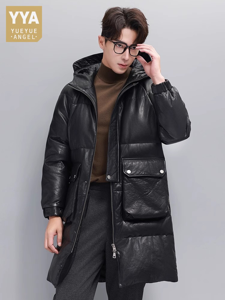 Winter Mens Warm Goose Down Ja - огляд і ціна Leather Work Jacket With Hood