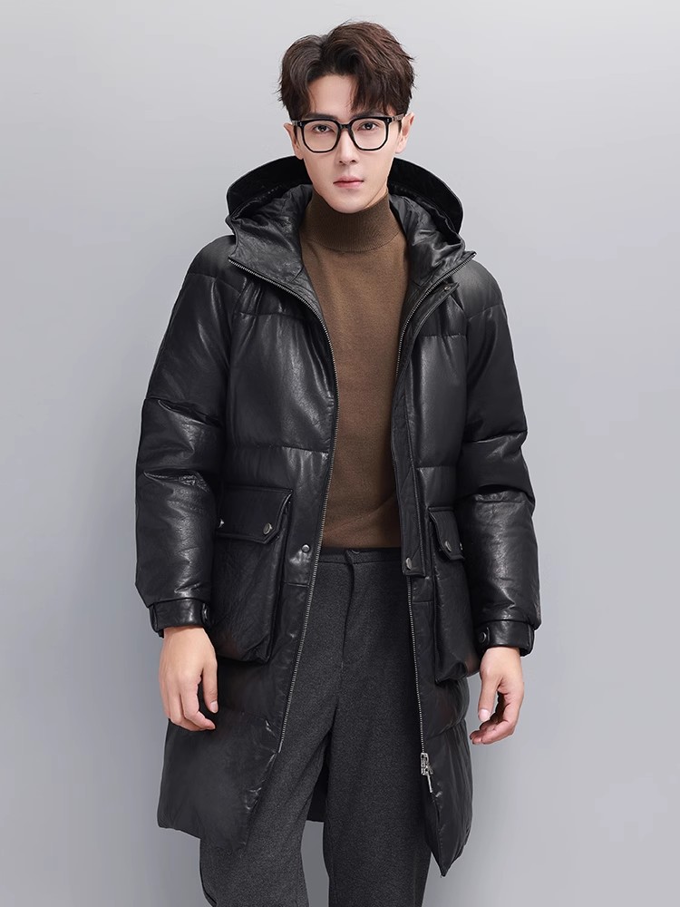 Winter Mens Warm Goose Down Ja - огляд і ціна Leather Work Jacket With Hood