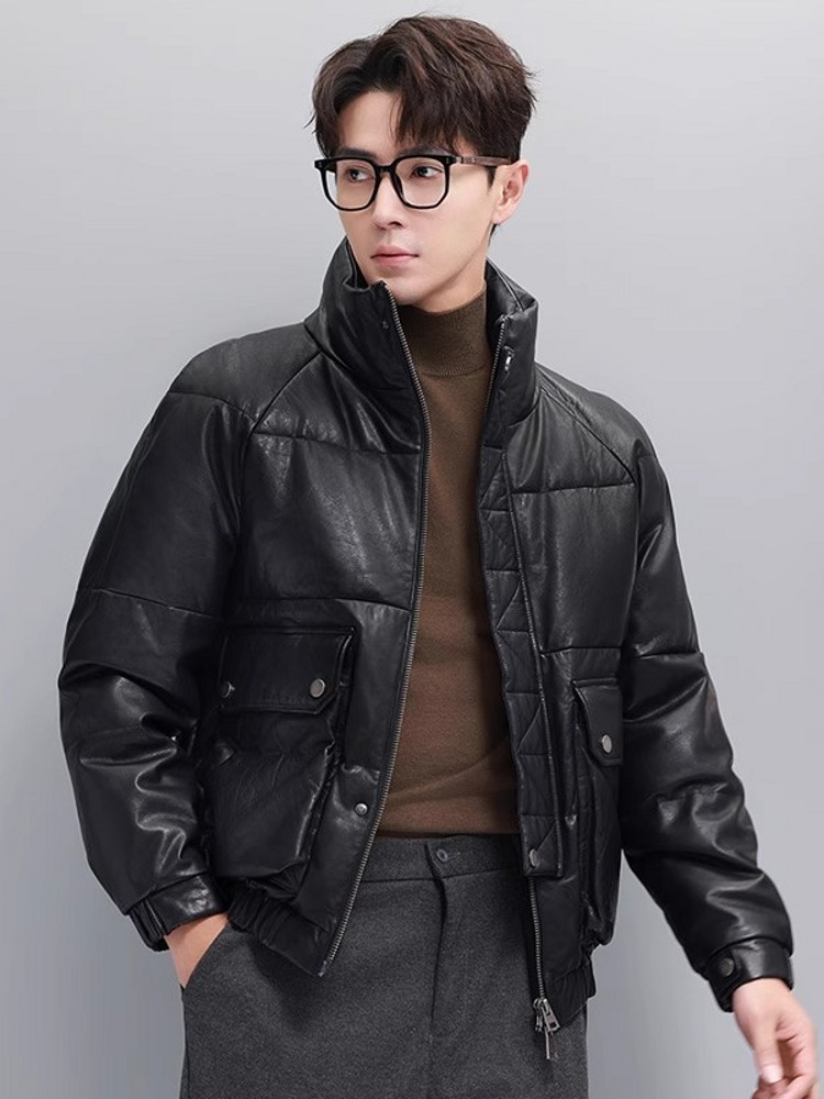 Winter Mens Warm Goose Down Ja - огляд і ціна Leather Work Jacket With Hood