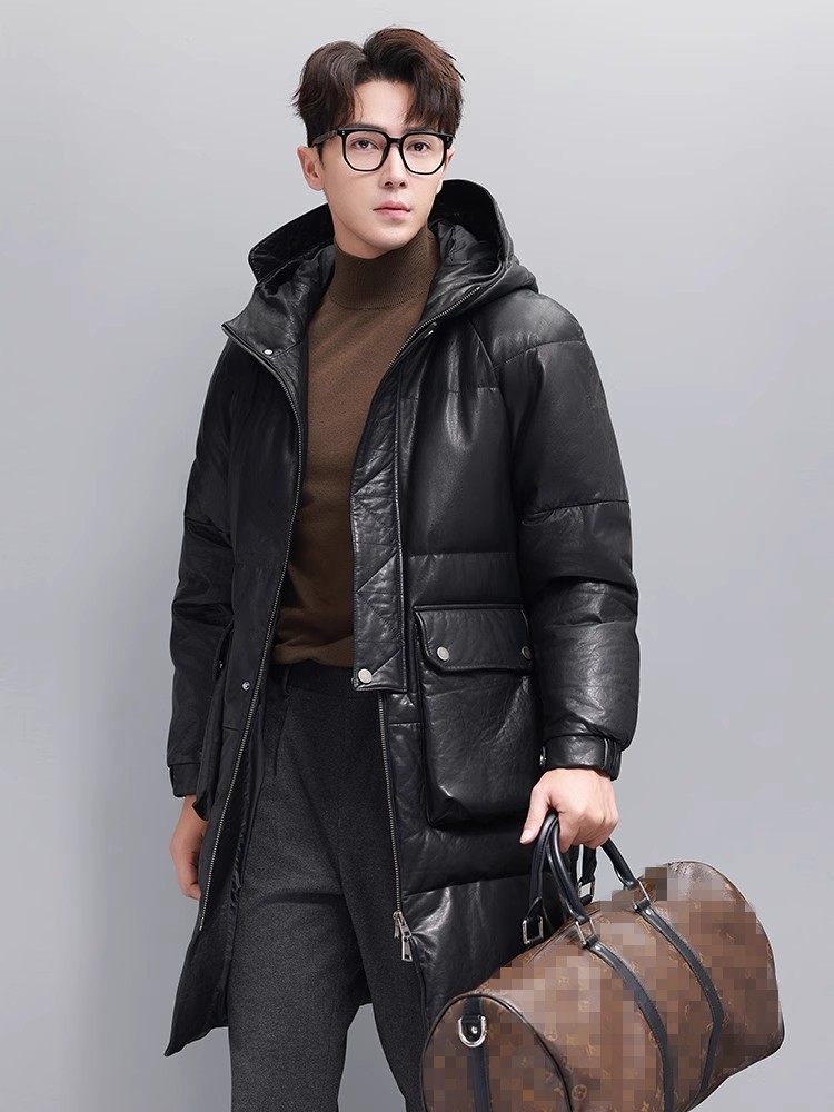 Winter Mens Warm Goose Down Ja - огляд і ціна Leather Work Jacket With Hood