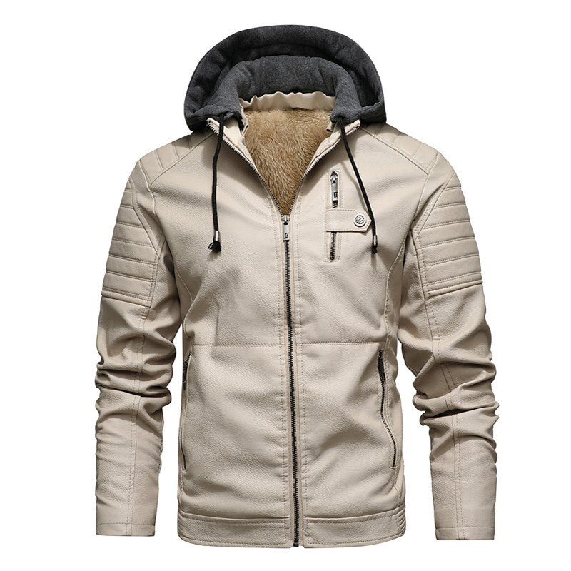 Men Hooded Coat Thick Warm Pu  - огляд і ціна Leather Work Jacket With Hood