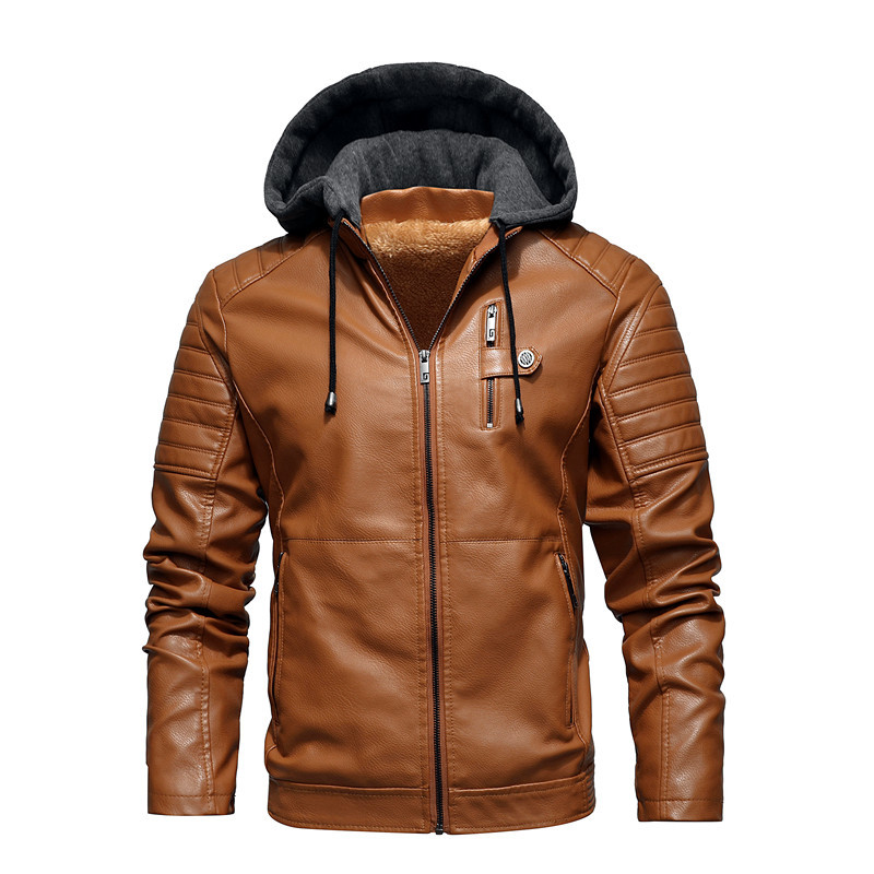 Men Hooded Coat Thick Warm Pu  - огляд і ціна Leather Work Jacket With Hood