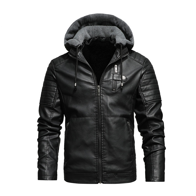 Men Hooded Coat Thick Warm Pu  - огляд і ціна Leather Work Jacket With Hood