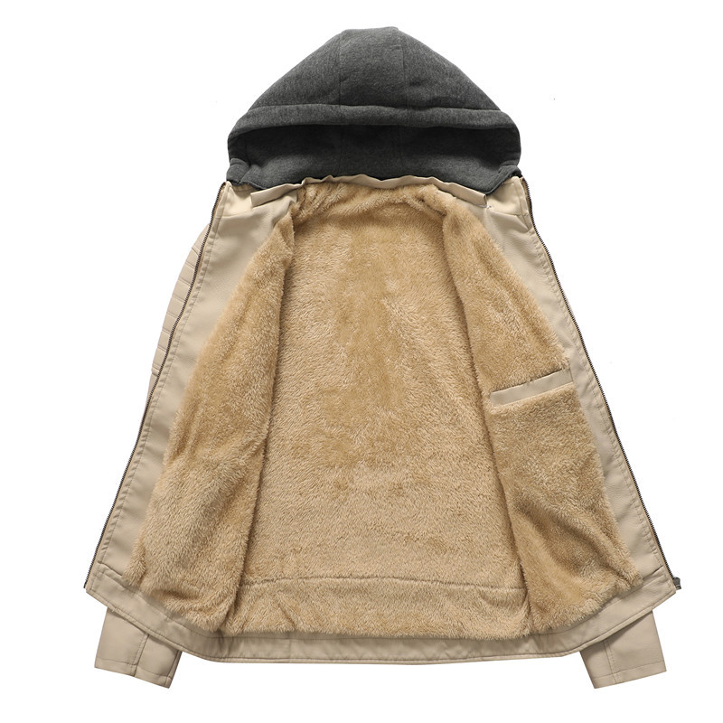 Men Hooded Coat Thick Warm Pu  - огляд і ціна Leather Work Jacket With Hood