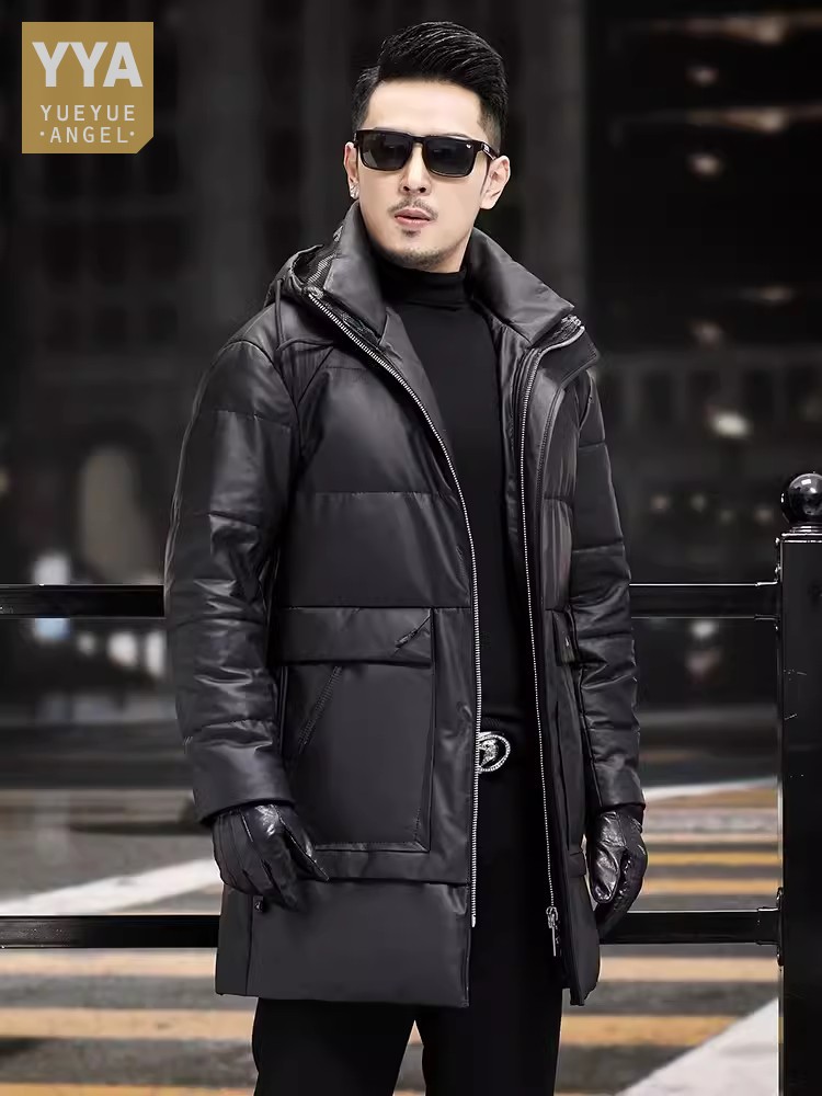 Winter Mens Thick Warm White G - огляд і ціна Leather Work Jacket With Hood