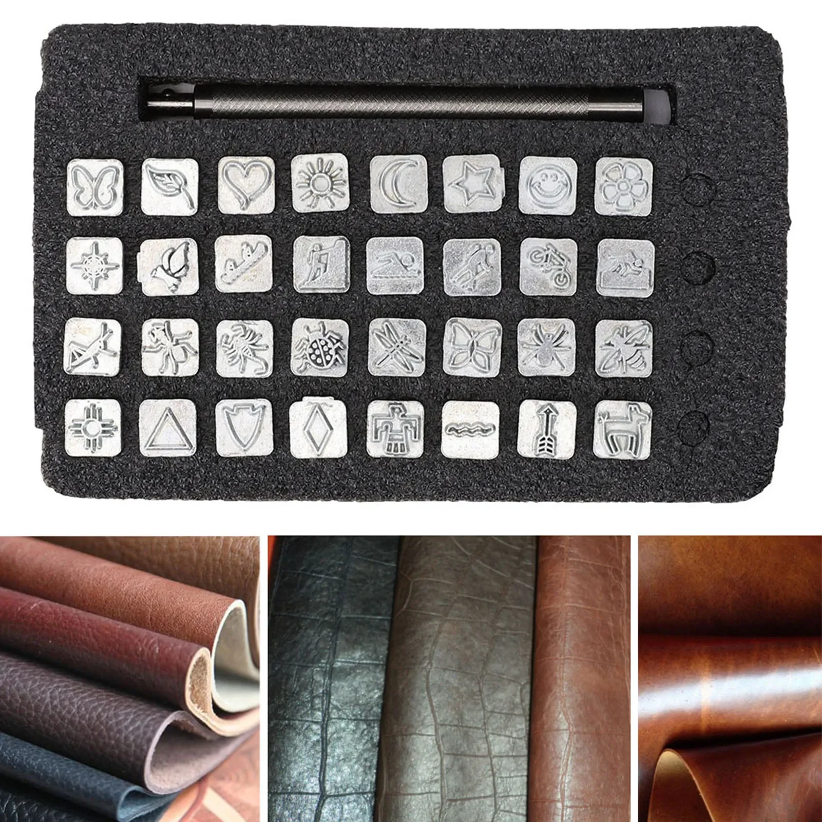 32PCS Cartoon Animal Plant Lea - огляд і ціна Leather Stamp Set