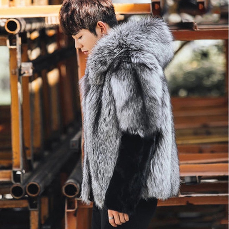 2026 Men Faux Fur Fox Coats Sh - огляд і ціна Leather Work Jacket With Hood
