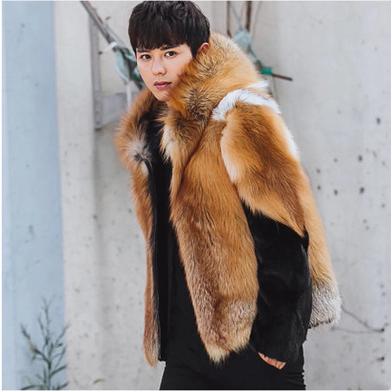 2026 Men Faux Fur Fox Coats Sh - огляд і ціна Leather Work Jacket With Hood