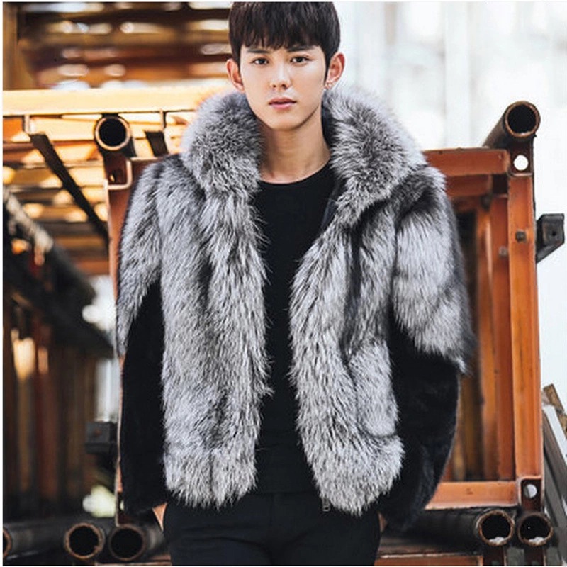 2026 Men Faux Fur Fox Coats Sh - огляд і ціна Leather Work Jacket With Hood