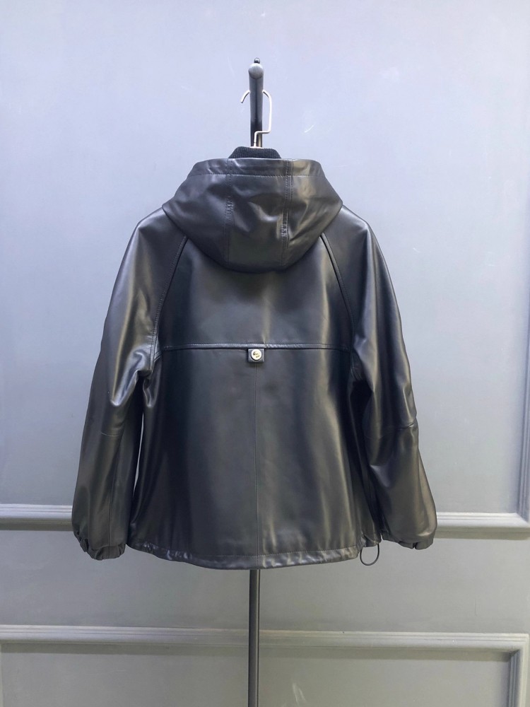 Hot Sale Autumn Women Natural  - огляд і ціна Leather Work Jacket With Hood