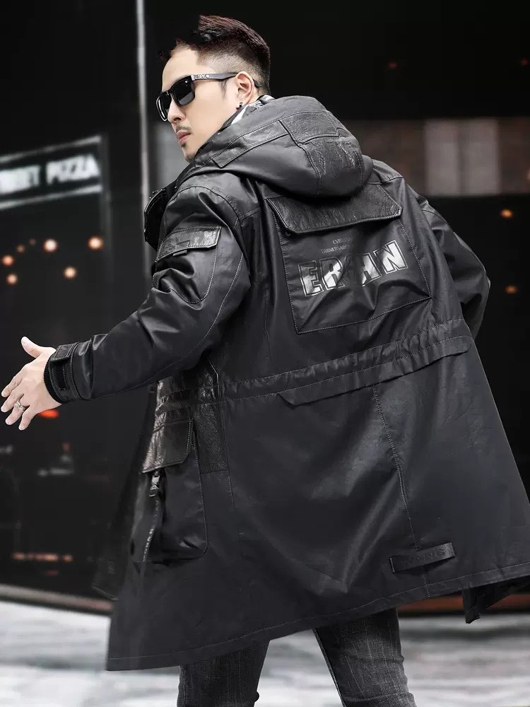 Winter Genuine Leather Coat Me - огляд і ціна Leather Work Jacket With Hood