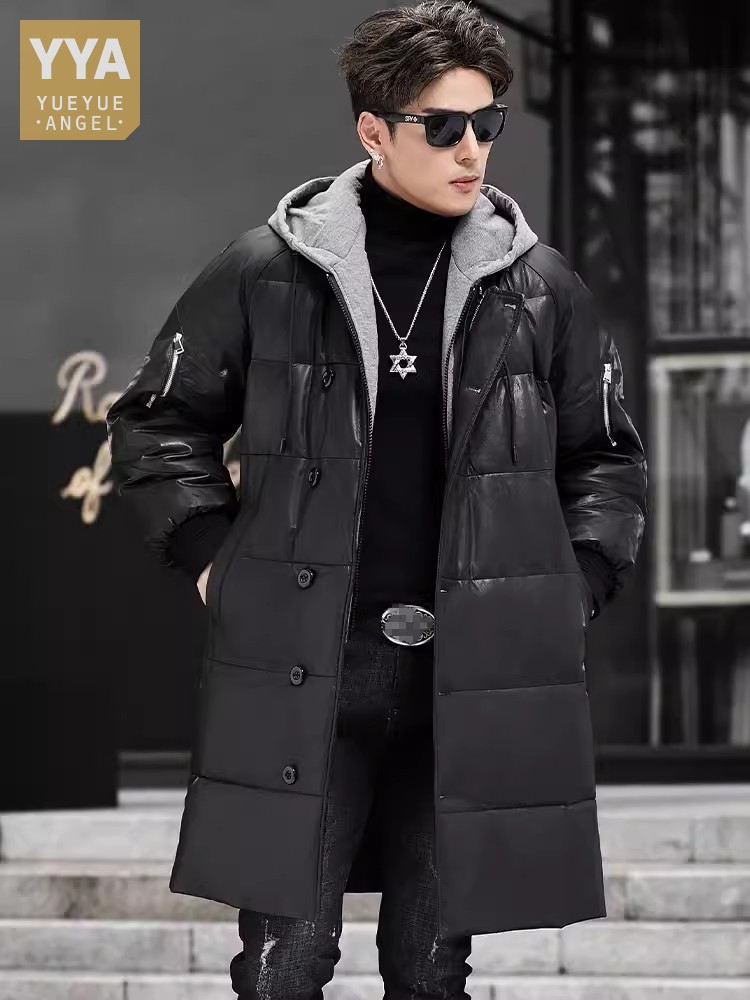 Winter New Men Hooded Long Gen - огляд і ціна Leather Work Jacket With Hood
