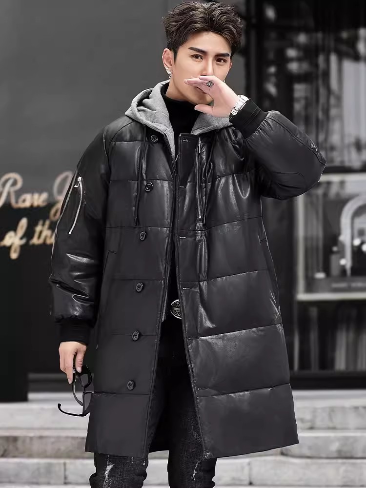 Winter New Men Hooded Long Gen - огляд і ціна Leather Work Jacket With Hood