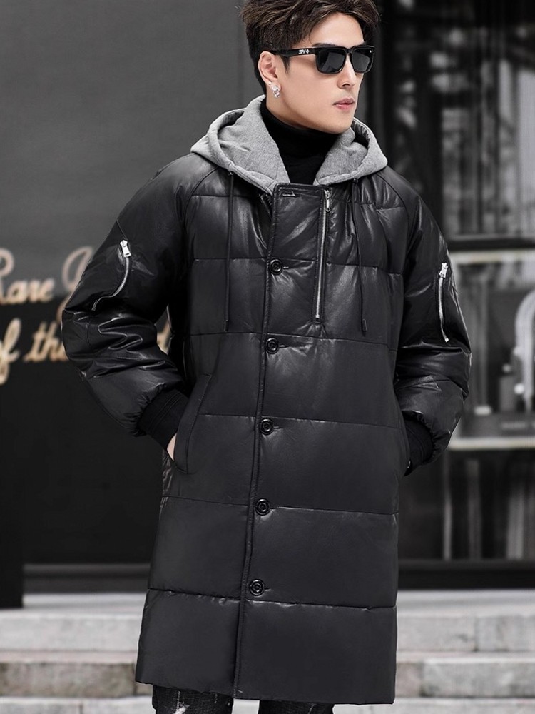 Winter New Men Hooded Long Gen - огляд і ціна Leather Work Jacket With Hood