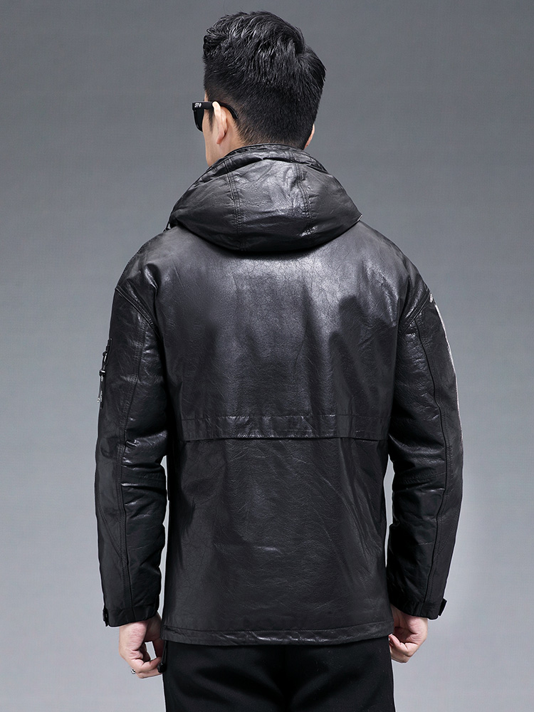Winter Men Warm Real Goatskin  - огляд і ціна Leather Work Jacket With Hood
