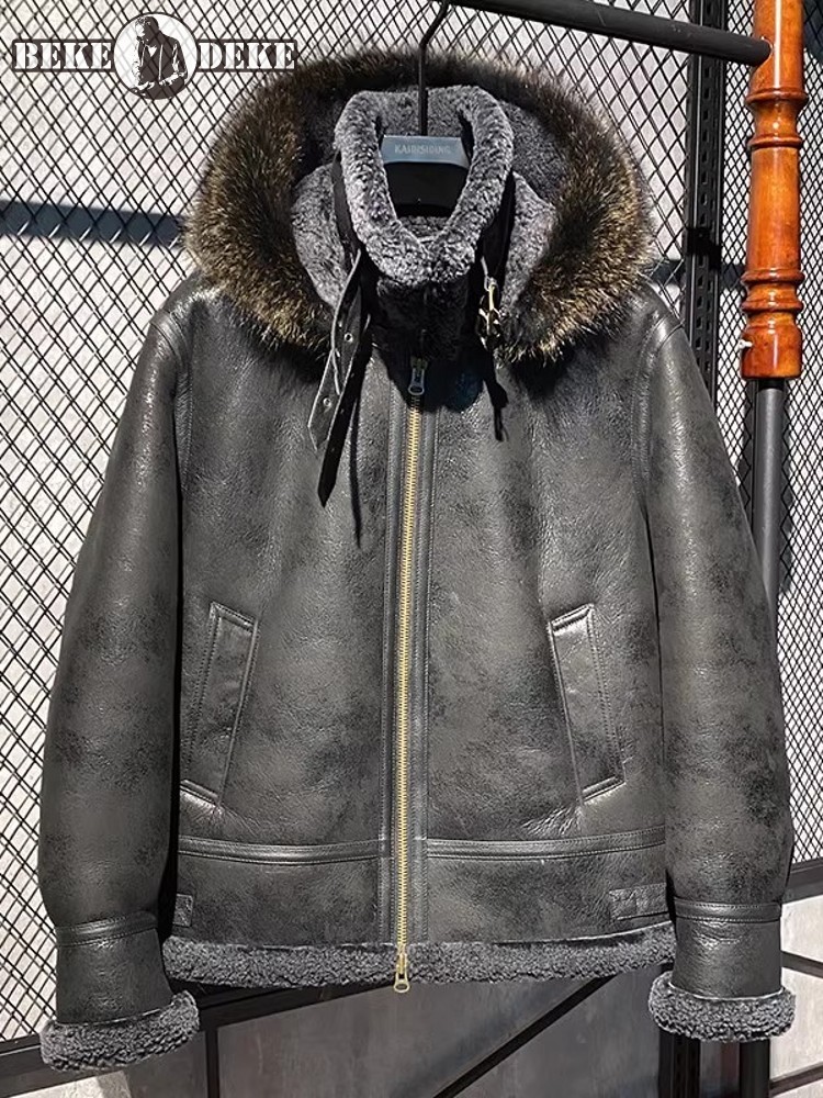 Men Winter Warm Wool Lining Sh - огляд і ціна Leather Work Jacket With Hood
