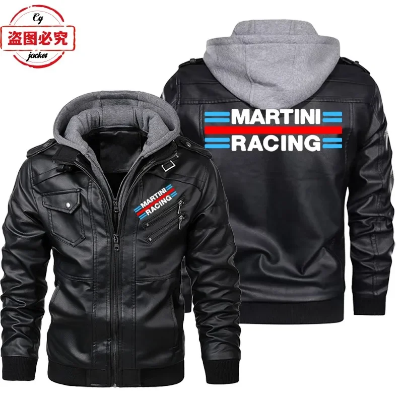 Martini Racing Logo Printed Ra - огляд і ціна Leather Work Jacket With Hood