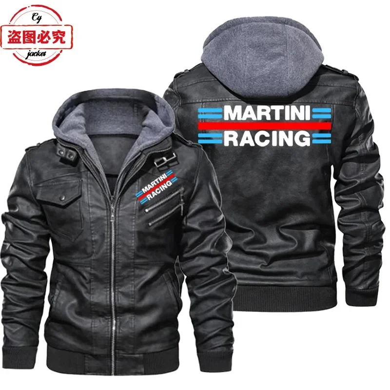 Martini Racing Logo Printed Ra - огляд і ціна Leather Work Jacket With Hood