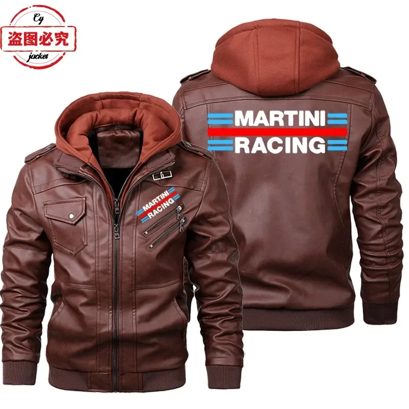 Martini Racing Logo Printed Ra - огляд і ціна Leather Work Jacket With Hood