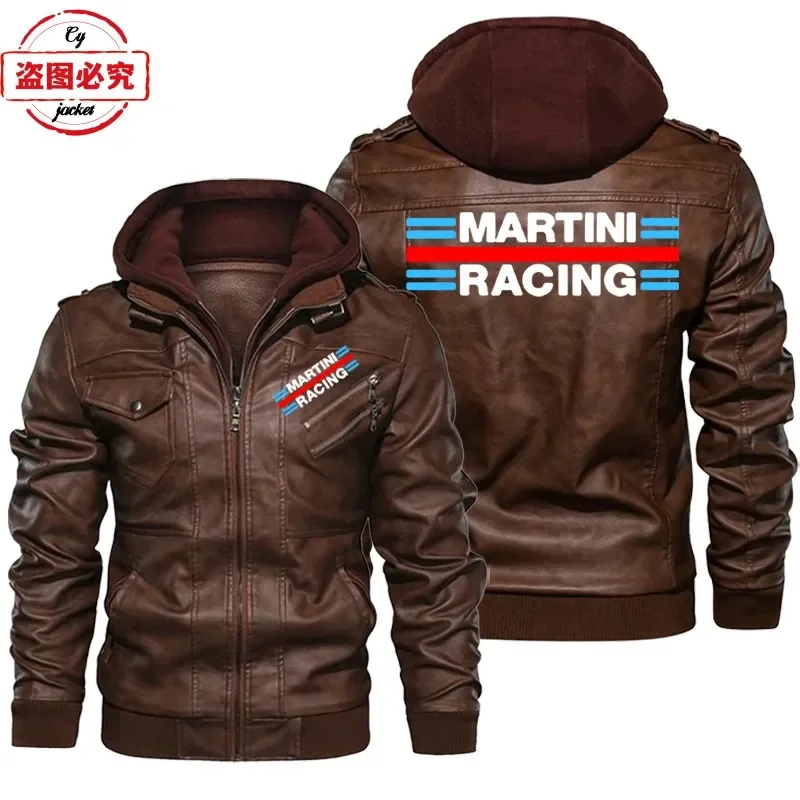 Martini Racing Logo Printed Ra - огляд і ціна Leather Work Jacket With Hood